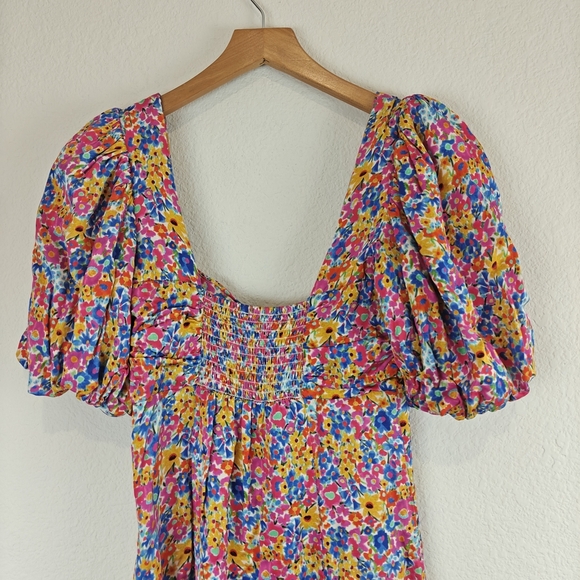 For Love & Lemons Sasha Mini Dress Blue Dizzy Floral Puff Sleeves Size Small - Picture 15 of 16